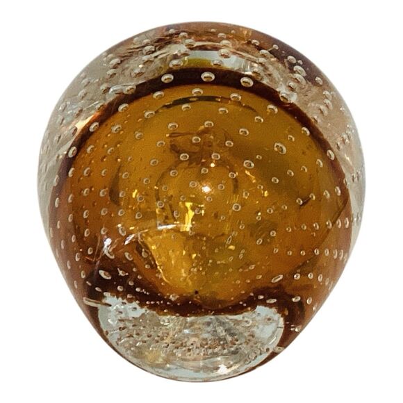 Amber Apple Fruit Italian Glass Bullicante Bubbles Paperweight Smooth 4” - Picture 5 of 5
